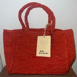 Manebi Small Raffia Sunset Bag Rust